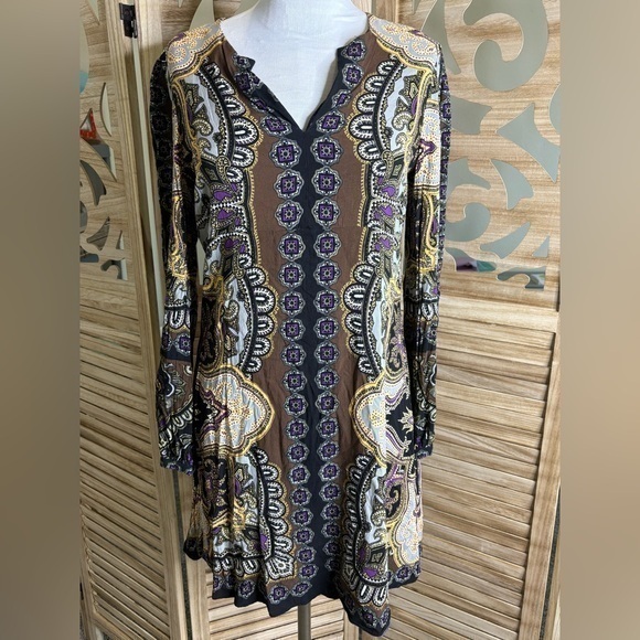 Hale Bob Dresses & Skirts - Hale Bob Women's Long Sleeve Straight Dress Knee Length Lined Colorful Paisley M